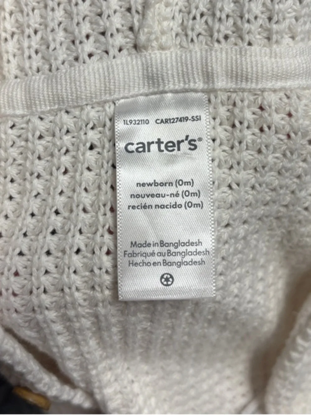 Carter's Cream Knit Hooded Baby Cardigan with Bear Ears